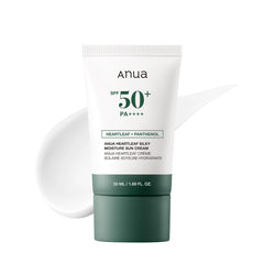 ANUA Heartleaf Silky Moisture Sun Cream SPF 50 PA++++, Korean Sunscreen, Face Sunscreen, Niacinamide, Fragrance Free, Travel Essentials, Low White Cast, 50ml /1.69fl.oz