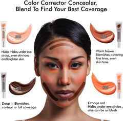 Liquid Concealer Makeup 4Pcs,Corrector Foundation for Black Women Oily Dry Skin, Foundation Concealer in One Primer Face Makeup Full Coverage, Advanced Pore Minimizer, Lightweight All-Day Hold,0.67 oz