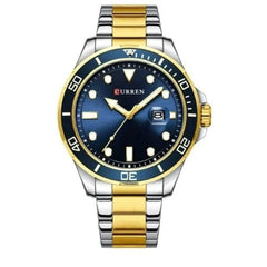 CURREN Men's Analog Watch Stainless Steel Case Blue Dial Date Window Stainless Steel Silver & Goldtone Color Bracelet, Gold Silver Blue, bracelet