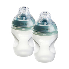 Tommee Tippee Flexy Silicone Closer to Nature Baby Bottle, Anti-Colic, Natural Feel, Non-Collapsing Nipple, Non-Tip Stable Base, Easy to Clean, 2-Pack,260ml.