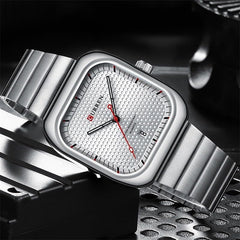 Curren 8460 Casual Steel Strap Square Men Quartz Watch Japan Movement - Silver white