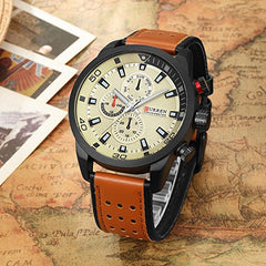 CURREN Men's Sports Waterproof Leather Strap Wrist Watch 8250 (Yellow)