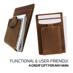 Fidelo Minimalist Wallet For Men - Slim Card Holder Wallet With a Powerful Magnetic Money Clip & RFID Blocking. This Pocket Clip Wallet is Made Out Of Full Grain Genuine Leather - Crazy Horse