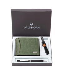 WildHorn® RFID Protected Genuine Leather Wallet & Gift Combo for Men - Green H M