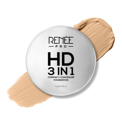RENEE Pro HD 3-IN-1 Compact - Ivorie, Compact Powder, Concealer & Foundation, SPF 20, Matte Finish, High Coverage, Ultralight & Silky Smooth Finish For All Skin With Vitamin E, C & Aloe Vera (Beige)