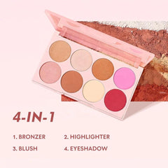 NIKITA.VIVI - Pro Sculpting Palette | 8 shades 4 in 1 with Bronzer Highlighter Blush & Eyeshadow Palette | Highlighting Contouring Blusher Palette | Face Contour Palette, Face Sculpting Palette | 8gx8