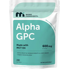 Micro Ingredients Alpha GPC 600mg per Serving with MCT Oil, 240 Softgels – Bioavailable Choline Supplement with Creatine Monohydrate & Lion’s Mane – Non‑GMO, cGMP Manufactured