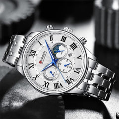 CURREN Original Brand Stainless Steel Band Wrist Watch For Men With Brand (Box & Bag)-8427 - SILVER WHITE