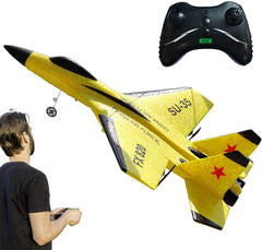 Rc Plane, Remote Control Airplanes, 2.4 Ghz RC Plane Ready to Fly, Easy to Fly RC Glider Aircraft, Jet Fighter Toys Gift for Beginner Adult Kids, Includes Battery, 6-axis Gyro, Cool Light (YELLOW)
