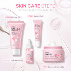 Fashion Base Skin Care Set - Sakura Skin Care Sets & Kits - Women Gift Sets with Cleanser,Serum,Eye Cream,essence Cream - Beauty Products For Women - Skin Care Routine Travel Kit (SetB)