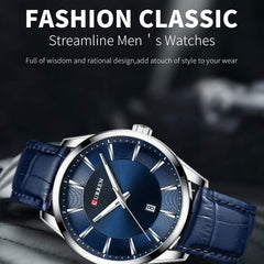CURREN Anself 8365 Quartz Man Wristwatch Watch for Male with Leather Strap Band Calendar Indicator Date Waterproof Mens Watches Wearable Accessories - Blue