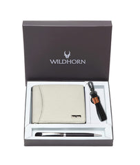 WildHorn® RFID Protected Genuine Leather Wallet & Gift Combo for Men - Beige M