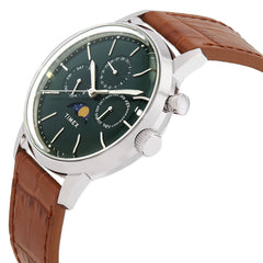 Timex Men's Marlin Moon Phase 40mm Watch - Brown Strap Green Dial Stainless Steel Case