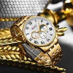 CURREN Original Brand Stainless Steel Band Wrist Watch For Men With Brand (Box & Bag)-8427 - GOLD WHITE