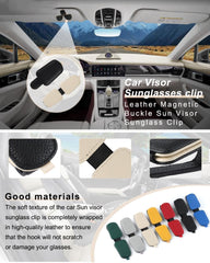 GDTOMEEU Sunglasses Holder for Car, Leather Magnetic Buckle Sun Visor Sunglass Clip, Ticket Card Storage Glasses Clip, Car Interior Accessories for Men and Women (Black-Red)