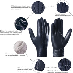 Harssidanzar Men's Italian Sheepskin Leather Gloves - Navy