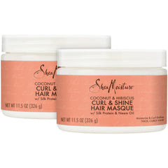 SHEA MOISTURE Coconut and Hibiscus Curl & Shine Hair Masque, Pack of 2 - 12oz Ea