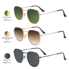 Valensole Sunglasses Metal frame Hexagonal Flat Glass Lens UV400 Protection for Driving Fishing Hiking Golf Outdoor Sport Glasses Sunglasses for Men Women
