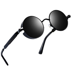 Joopin Steampunk Round Sunglasses - Metal Frame, 100% UV Protection (B01-Black Retro)