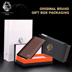 LAORENTOU Bifold Long Leather Wallets for Men Genuine Cow Leather Gift Box Packing Card Holder Men's Slim Wallet, 02 Brown, ONE SIZE, Casual