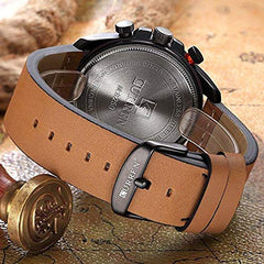 Curren 8259 Men's Sports Waterproof Leather Strap Analog Display Wrist Watch - Black