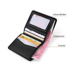 WILLIAMPOLO Men's Wallets Genuine Leather Thin Wallet Men Short Credit Card Holder Small Front Pocket Money Clips Bifold Slim Purse with ID Window - Black
