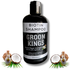 Groom Kings - Biotin, Coconut Repair Shampoo for Hair Growth | Sulfate-Free | Thickening Hair Loss Shampoo Treatment | Regrowth Shampoo for Dry Normal Oily & Color Treated Hair | As Featured in GQ |