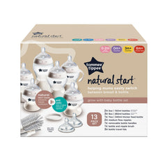 Tommee Tippee Natural Start Grow with Baby Bottle Set, 5oz, 9oz and 11oz, Slow, Medium and Thicker Flow, Removable Bottle Handles, Self-Sterilizing