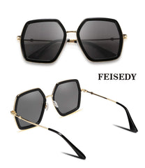 FEISEDY Women Large Hexagon Inspired Sunglasses Fashion Irregular Design Style Geometric B2503