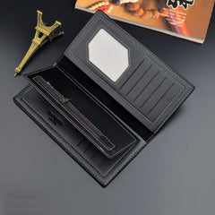 FEIXAING Men's Long Thin Slim Leather Wallet Credit Card Clip Money Bag Business Card Organizer Bi-Fold Passport Wallet Men Black