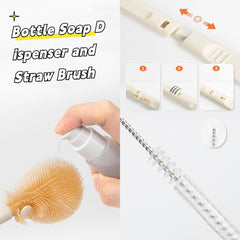 BAOLY 6 in 1 Baby Bottle Cleaner Set,Portable Silicone Travel Bottle Brush Kit with Drying Rack,Portable Baby Essentials for Home and Travel,Newborn Gift(White)