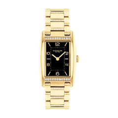 COACH WOMEN'S BLACK DIAL IONIC PLATED THIN GOLD STEEL & CRYSTAL BRACELET WATCH - 14504319