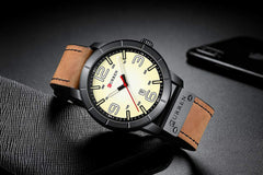 CURREN 8327 Watch Men Brand Quartz Leather Daily Waterproof Round Dial Wrist Fashion Business Watch Relogio Masculino - Brown