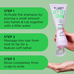Noughty 97% Natural Get Set Grow Hair Thickening Shampoo to Optimise Scalp Health, Stimulate Roots and Promote Hair Growth, with Organic Garden Pea Sprouts and Green Robusta Coffee Beans, 250ml