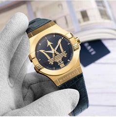 Maserati Men's Potenza R8851108035 Blue Leather Quartz Fashion Watch, Blue, Modern