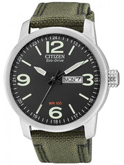 Citizen Men's Analogue Eco-Drive Watch with Nylon Strap BM8470-11EE, Black/Green, Strap