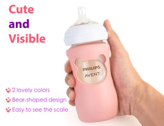 Aelop 100% Silicone Baby Bottle Sleeves for Philips Avent Natural Glass Baby Bottles, Premium Food Grade Silicone Bottle Cover, Cute Bear Design, 8oz, Pack of 2 (Pink and Purple)