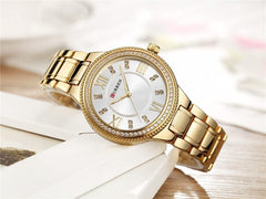CURREN Ladies Analog Watch Gold Stainless Steel Case Silver Dial Gold Stainless Steel Bracelet