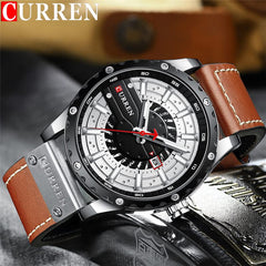 CURREN watch 8374 Luminous Leather Strap Hands Military Mens Watches Waterproof Quartz Male - brown black