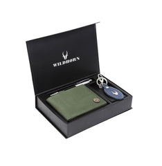 WildHorn RFID Protected Genuine Leather Wallet & Gift Combo for Men - Green Hunter