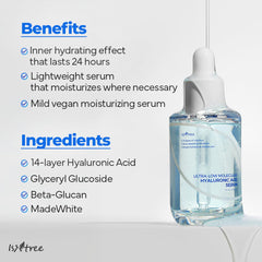 ISNTREE Ultra-low Molecular Hyaluronic acid Serum 50ml 1.69 fl.oz. | Quick absorbing Hyaluronic acid serum | Deeply hydrates and smoothens the skin