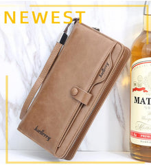 Mens Wallet Long Style Card Holder Male Purse Zipper Large Capacity PU Leather Wallet (Brown)