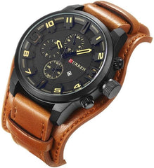 CURREN Leather Analogue - Digital Men's Watch (Khaki Colored Strap)