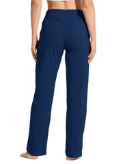 Willit Women's Cotton Sweatpants Open Bottom Yoga Sports Pants Straight Leg Lounge Loose Fit Athletic Pants with Pockets - Navy Blue