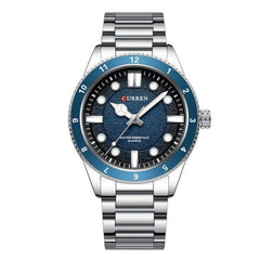 CURREN-Quartz Wrist Watches for Men, Round Luminous Hand, Stainless Steel Strap, Casual Business Watch, New Watches for Men, 8450 - SILVER BLUE