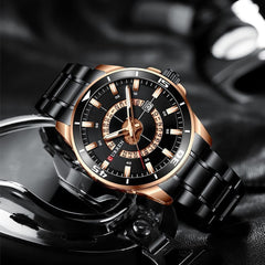 CURREN 8359 luxury business casual men's watch waterproof quartz Stainless steel Band calendar men's watch - BLACK