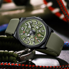 CURREN Men's quartz, sports brand Luxury Original Waterproof with calendar and rubber strap, 8437 - Light green