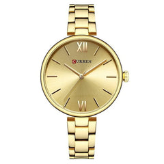 CURREN Ladies Analog Watch Gold Stainless Steel Case Gold Dial Gold Stainless Steel Bracelet - Gold