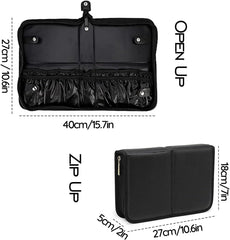 ScentedMOON Makeup Brush Bag Organizer, Foldable PU Leather Cosmetic Tool Case, Waterproof Portable Zippered Make Up Brushes Handbag for Women (Only The Bag)