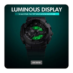 SKMEI Men's Digital Sports Watch, LED Square Large Face Analog Quartz Wrist Watch with Multi-Time Zone Waterproof Stopwatch - ARMY GREEN CAMO